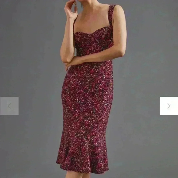 Hutch Red Floral Sweetheart Midi Dress Size Large - Picture 1 of 5